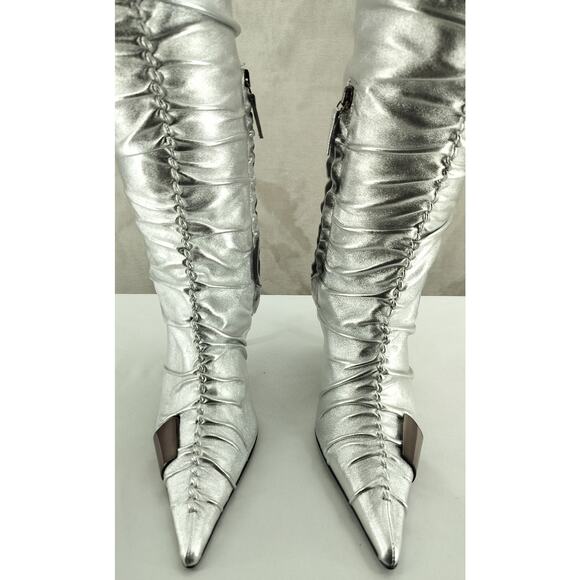 GIABORGHINI Parisi Silver High Heel Leather Boot - Picture 3 of 11